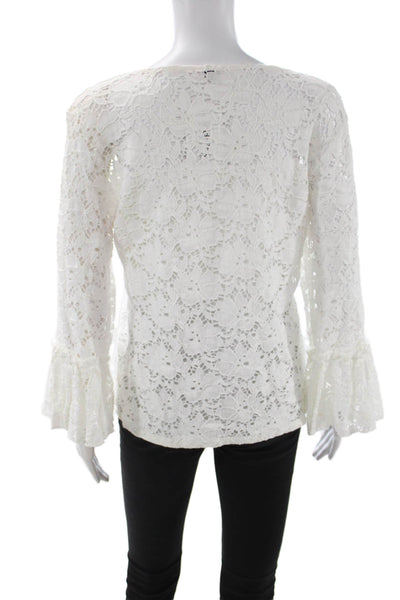 G Wheels Womens Bohemian Floral Long Sleeve Round Neck White Blouse Size XL