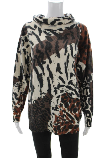 Cedars Women Pullover Sweater Beige Leopard Angora Lambswool Turtleneck Size M