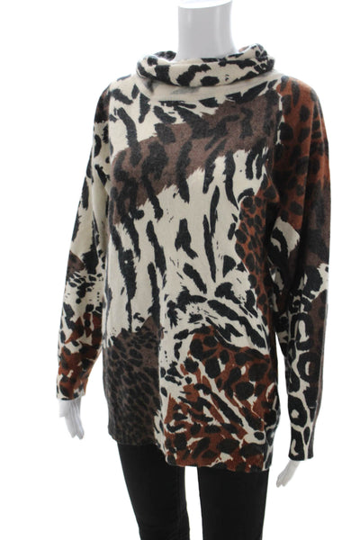 Cedars Women Pullover Sweater Beige Leopard Angora Lambswool Turtleneck Size M
