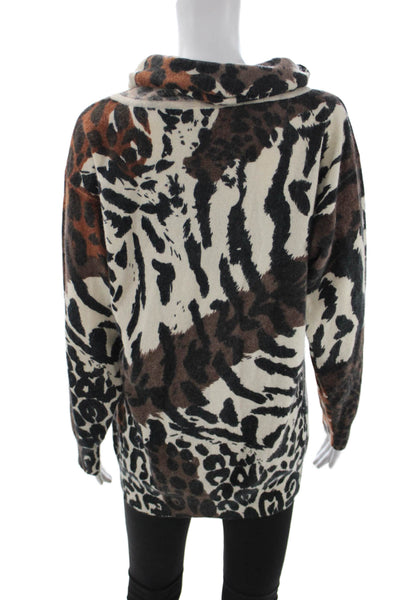 Cedars Women Pullover Sweater Beige Leopard Angora Lambswool Turtleneck Size M