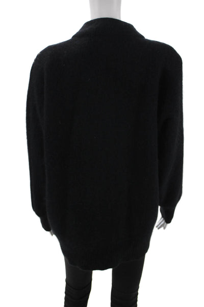 Gizel Women Black Floral Mock Neck Button Cardigan Long Sleeve Size 1