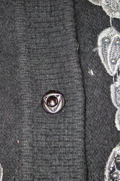 Gizel Women Black Floral Mock Neck Button Cardigan Long Sleeve Size 1