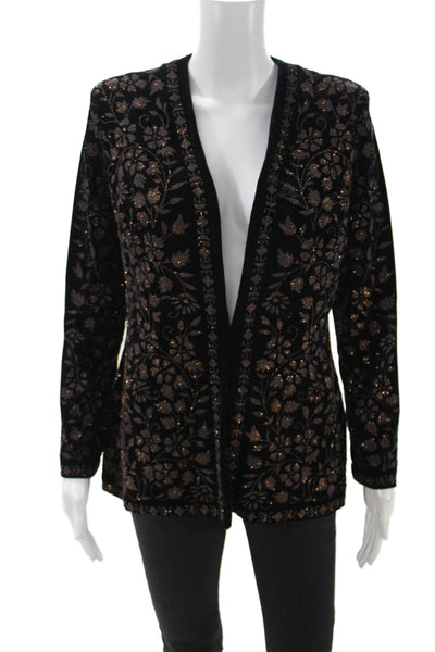 Tadashi Women Black Designer V-Neck Blazer Long Sleeve Size XS