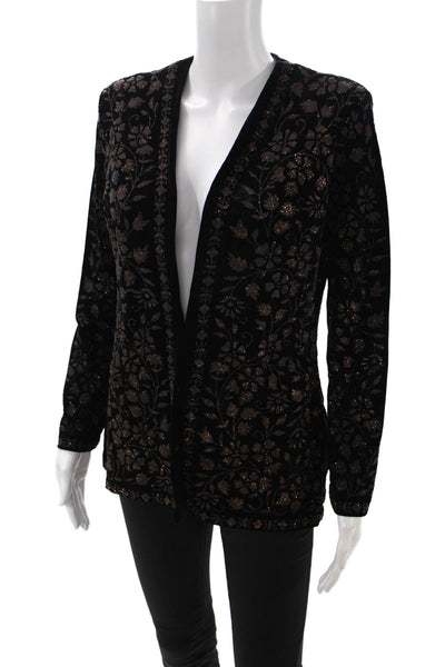 Tadashi Women Black Designer V-Neck Blazer Long Sleeve Size XS