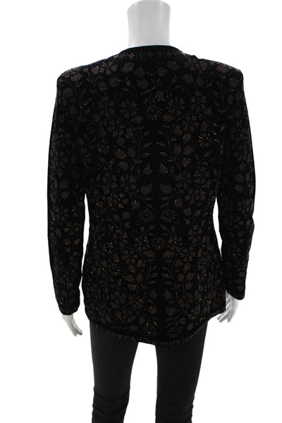 Tadashi Women Black Designer V-Neck Blazer Long Sleeve Size XS