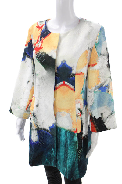 Luii Women Black Graphic Print Polyester Coat Size L