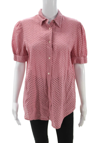 Krizia Jeans Womens Pink Cotton Button Up Blouse Collared Short Sleeve Size 8