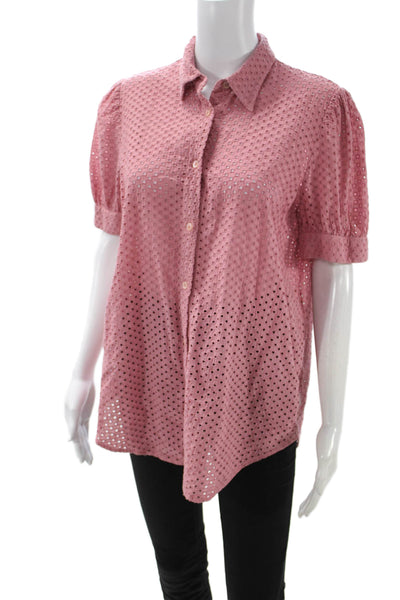 Krizia Jeans Womens Pink Cotton Button Up Blouse Collared Short Sleeve Size 8