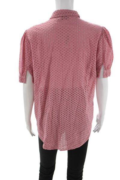 Krizia Jeans Womens Pink Cotton Button Up Blouse Collared Short Sleeve Size 8