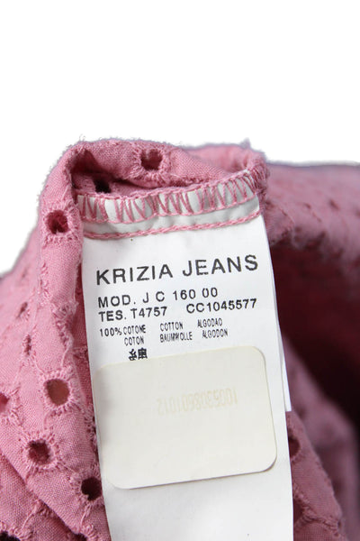 Krizia Jeans Womens Pink Cotton Button Up Blouse Collared Short Sleeve Size 8