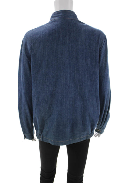 Alfred Dunner Womens Blue Floral Mock Neck Long Sleeve Jacket Size 8