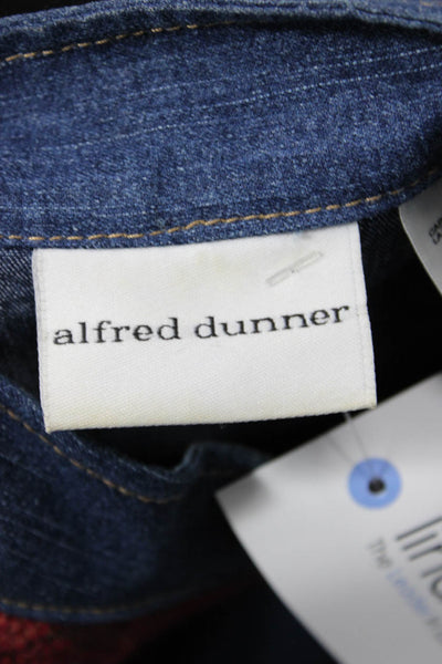Alfred Dunner Womens Blue Floral Mock Neck Long Sleeve Jacket Size 8