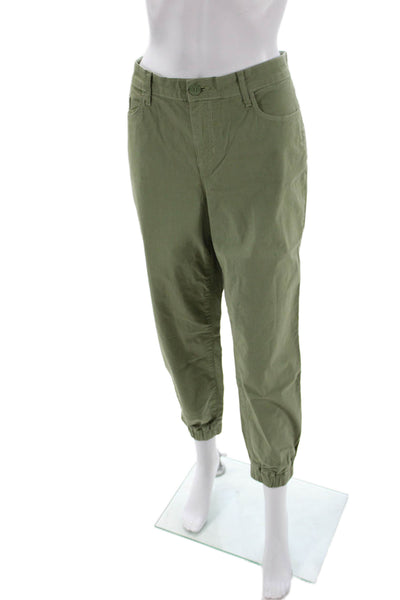 L'Agence Womens Green Cropped Jogger Pants Button Closure Cotton Blend Size 30