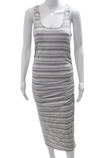 Michael Stars Womens Tank Dress Gray Striped Sleeveless Round Neck Midi Size M