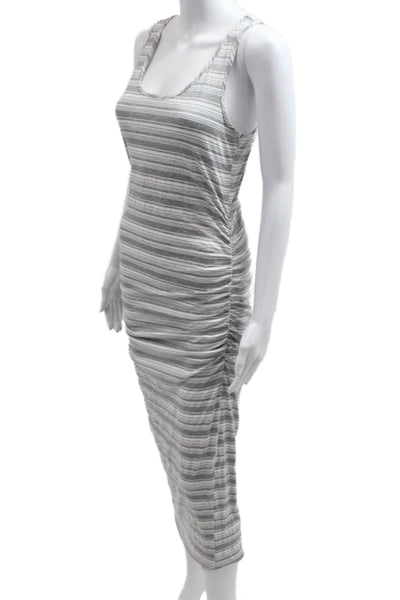 Michael Stars Womens Tank Dress Gray Striped Sleeveless Round Neck Midi Size M