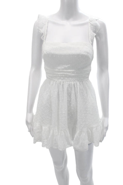 Lucy In the Sky Women Mini Sundress White Polka Dot Square Neck Size 2XS