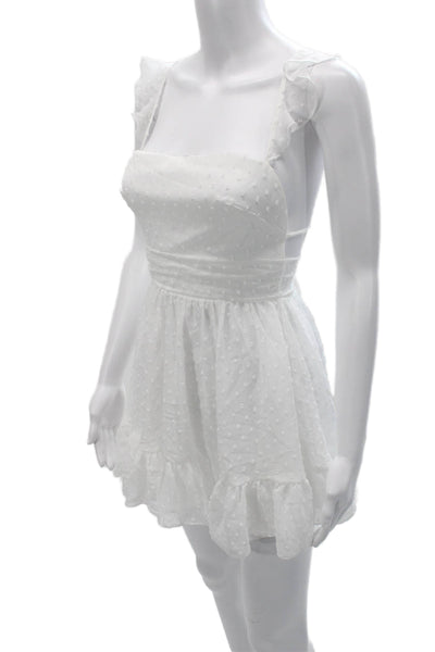 Lucy In the Sky Women Mini Sundress White Polka Dot Square Neck Size 2XS