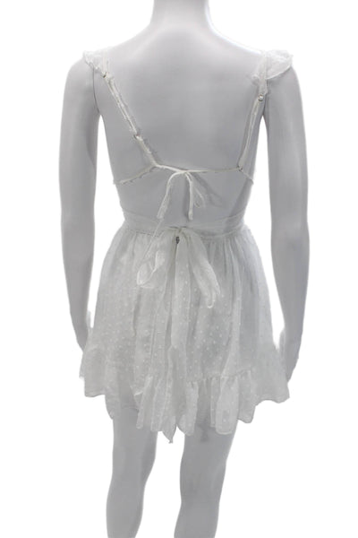 Lucy In the Sky Women Mini Sundress White Polka Dot Square Neck Size 2XS