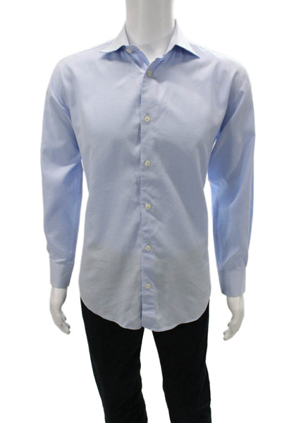 Bugatchi Mens Spotted Print Long Sleeve Collared Button-Down Shirt Blue Size 34