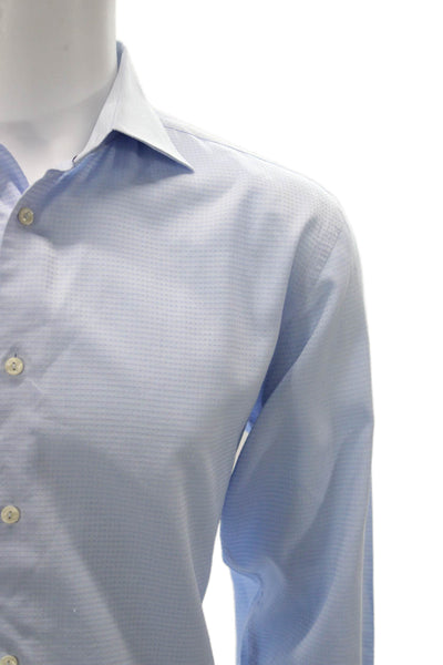 Bugatchi Mens Spotted Print Long Sleeve Collared Button-Down Shirt Blue Size 34