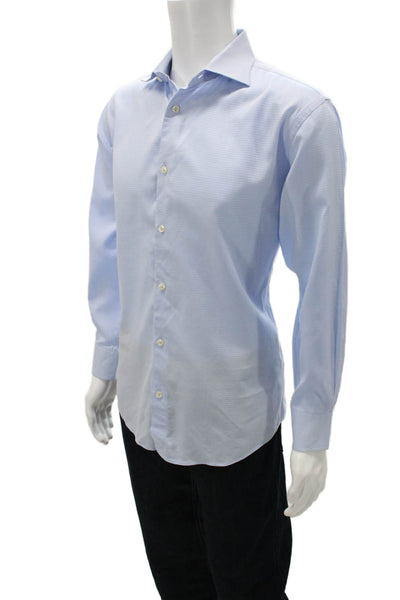 Bugatchi Mens Spotted Print Long Sleeve Collared Button-Down Shirt Blue Size 34