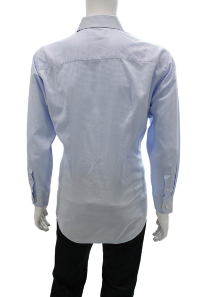 Bugatchi Mens Spotted Print Long Sleeve Collared Button-Down Shirt Blue Size 34