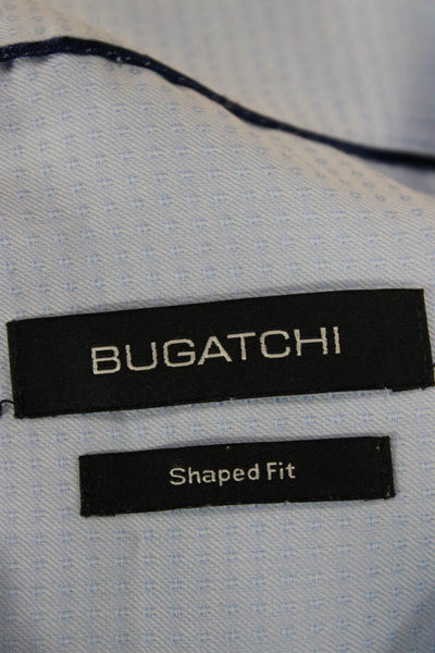 Bugatchi Mens Spotted Print Long Sleeve Collared Button-Down Shirt Blue Size 34