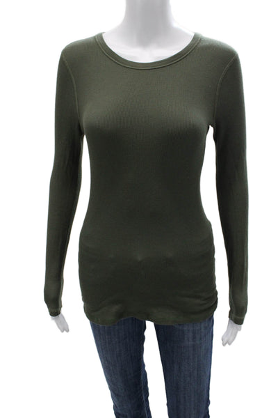 Three Dots Womens Basic T-Shirt Green Long Sleeve Crew Neck Size S