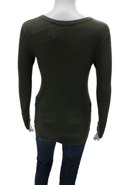 Three Dots Womens Basic T-Shirt Green Long Sleeve Crew Neck Size S