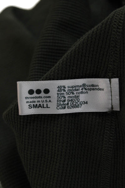 Three Dots Womens Basic T-Shirt Green Long Sleeve Crew Neck Size S