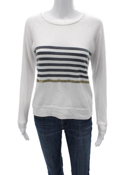 Sundry Womens Pullover Sweatshirt White Striped Cotton Blend Long Sleeve Size 1