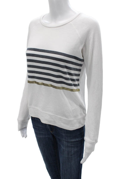 Sundry Womens Pullover Sweatshirt White Striped Cotton Blend Long Sleeve Size 1