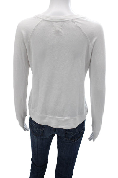Sundry Womens Pullover Sweatshirt White Striped Cotton Blend Long Sleeve Size 1