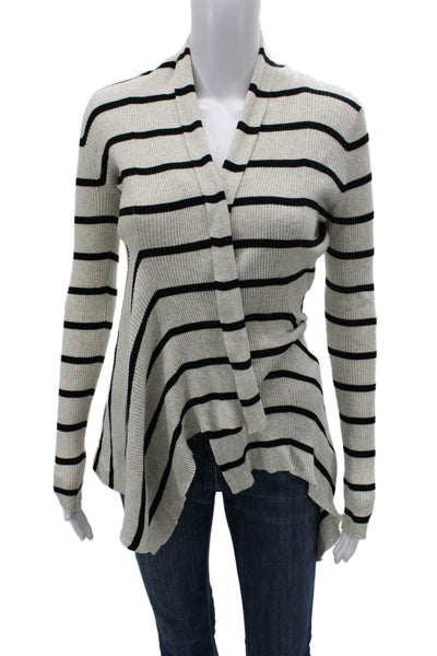 Cotton By Autumn Cashmere Women Cardigan Beige Striped V-Neck Cotton Size XS