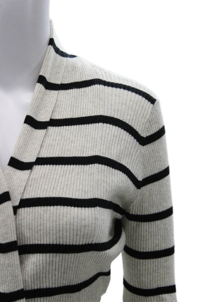 Cotton By Autumn Cashmere Women Cardigan Beige Striped V-Neck Cotton Size XS