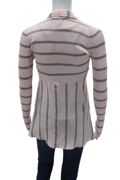 Cotton By Autumn Cashmere Womens Striped V-Neck Cardigan Pink Size XS