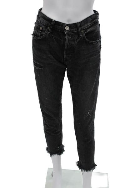 Moussy Womens Ankle Cropped Jeans Black Mid Rise 100% Cotton Size 26