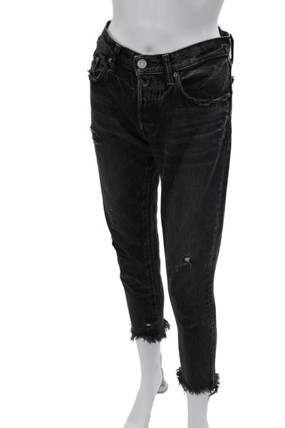 Moussy Womens Ankle Cropped Jeans Black Mid Rise 100% Cotton Size 26