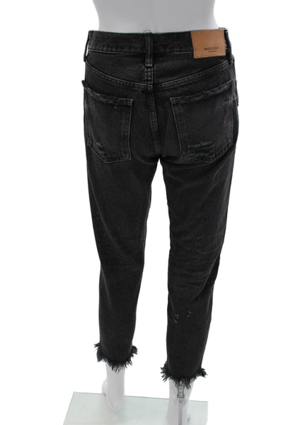 Moussy Womens Ankle Cropped Jeans Black Mid Rise 100% Cotton Size 26