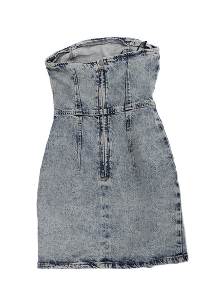 Zara Womens Bodycon Mini Dress Light Blue Sleeveless Zip 80s Size XS