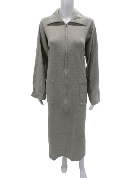 Donna Karan Women Sweater Dress Gray Collared Long Sleeve Midi Size L