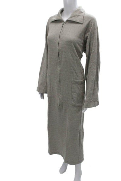 Donna Karan Women Sweater Dress Gray Collared Long Sleeve Midi Size L