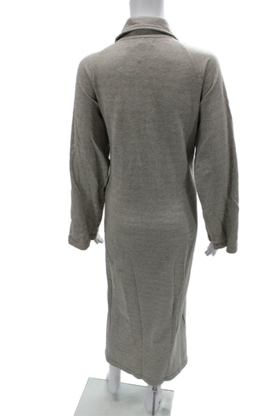 Donna Karan Women Sweater Dress Gray Collared Long Sleeve Midi Size L
