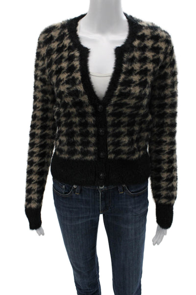 Elie Tahari Womens Cardigan Beige Animal Print VNeck Button Nylon Sleeve Size S