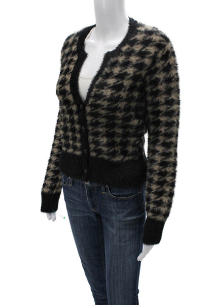 Elie Tahari Womens Cardigan Beige Animal Print VNeck Button Nylon Sleeve Size S
