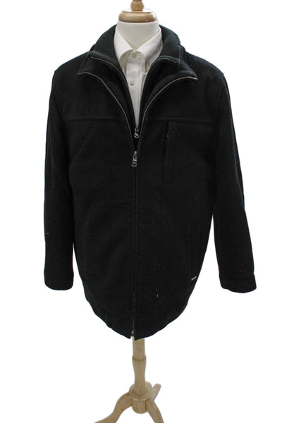 Calvin Klein Men's Black Wool Blend Collared Zip Overcoat Size L