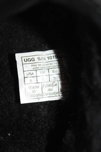 Ugg Womens Sheepskin Embroidered Slippers Black Size 6