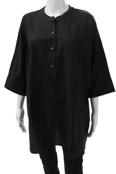 Show Me Your Mumu Womens Black Button-Up Tunic 3/4 Sleeve Linen Rayon Size M