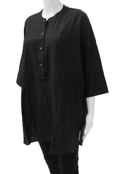 Show Me Your Mumu Womens Black Button-Up Tunic 3/4 Sleeve Linen Rayon Size M