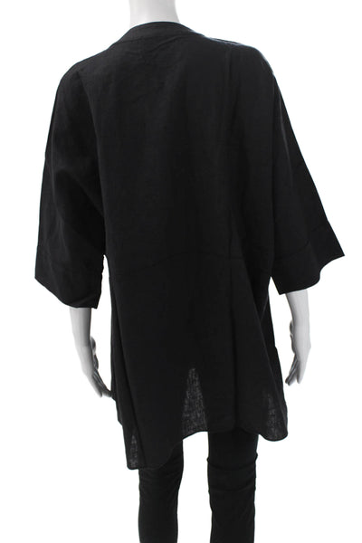 Show Me Your Mumu Womens Black Button-Up Tunic 3/4 Sleeve Linen Rayon Size M